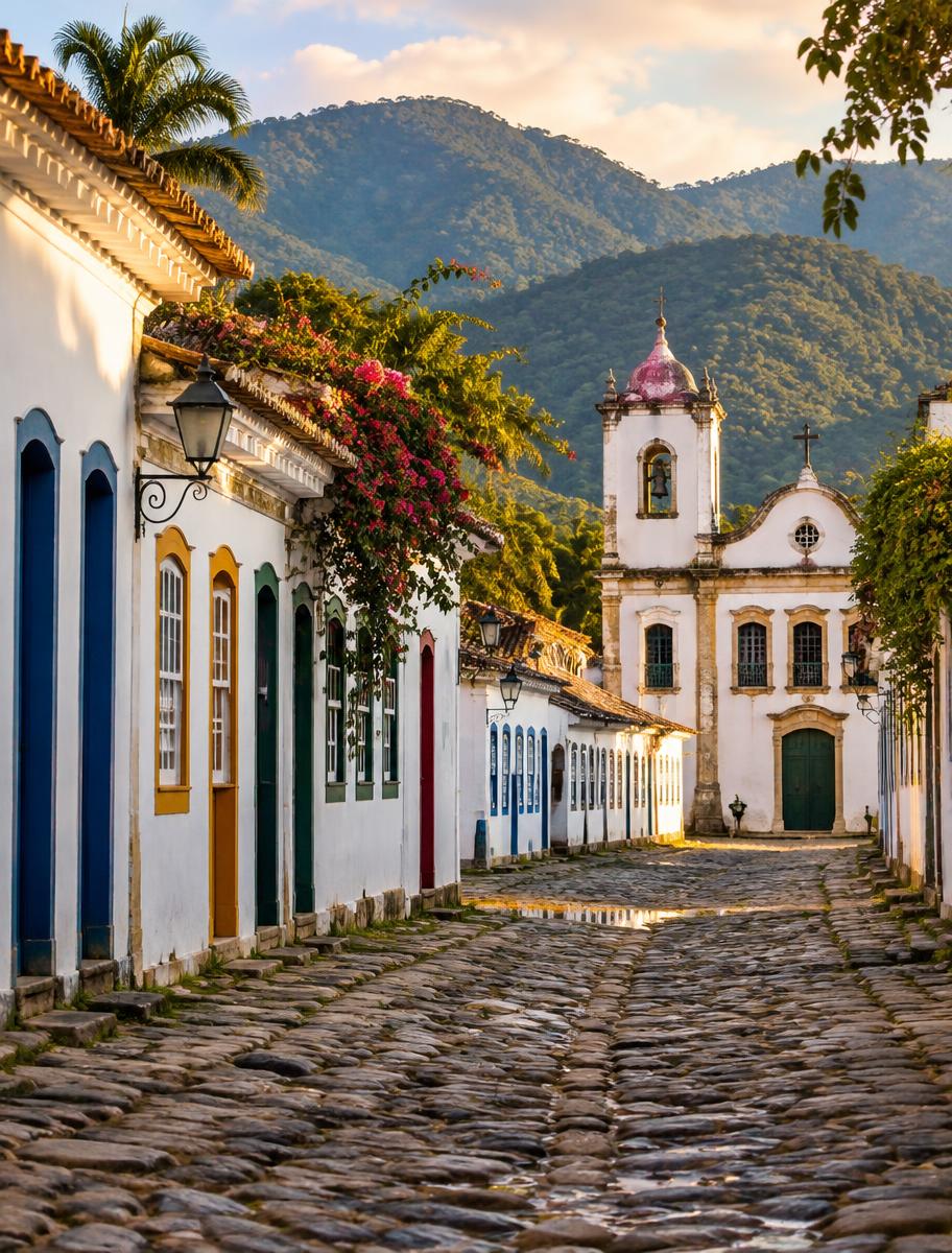 Rue pavée et maisons coloniales colorées de Paraty